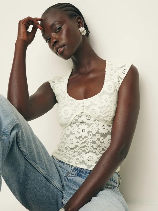 Reformation Tops - Reformation White Floral Lace Hendrix Knit Top X-Small